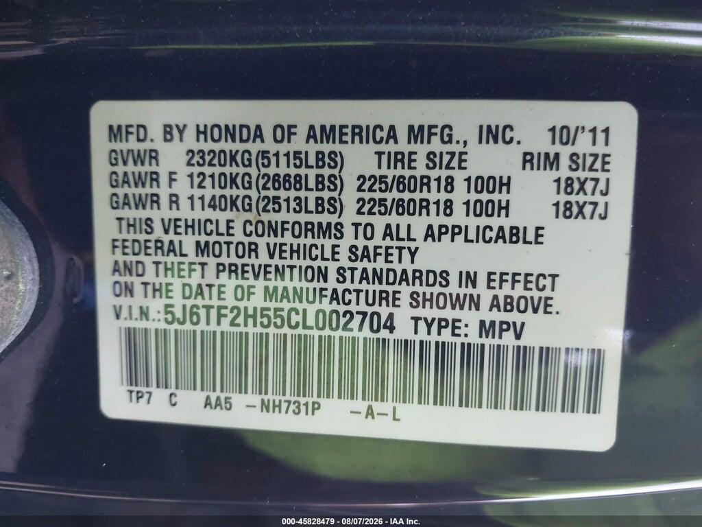 5J6TF2H55CL002704 2012 HONDA CROSSTOUR photo no. 9