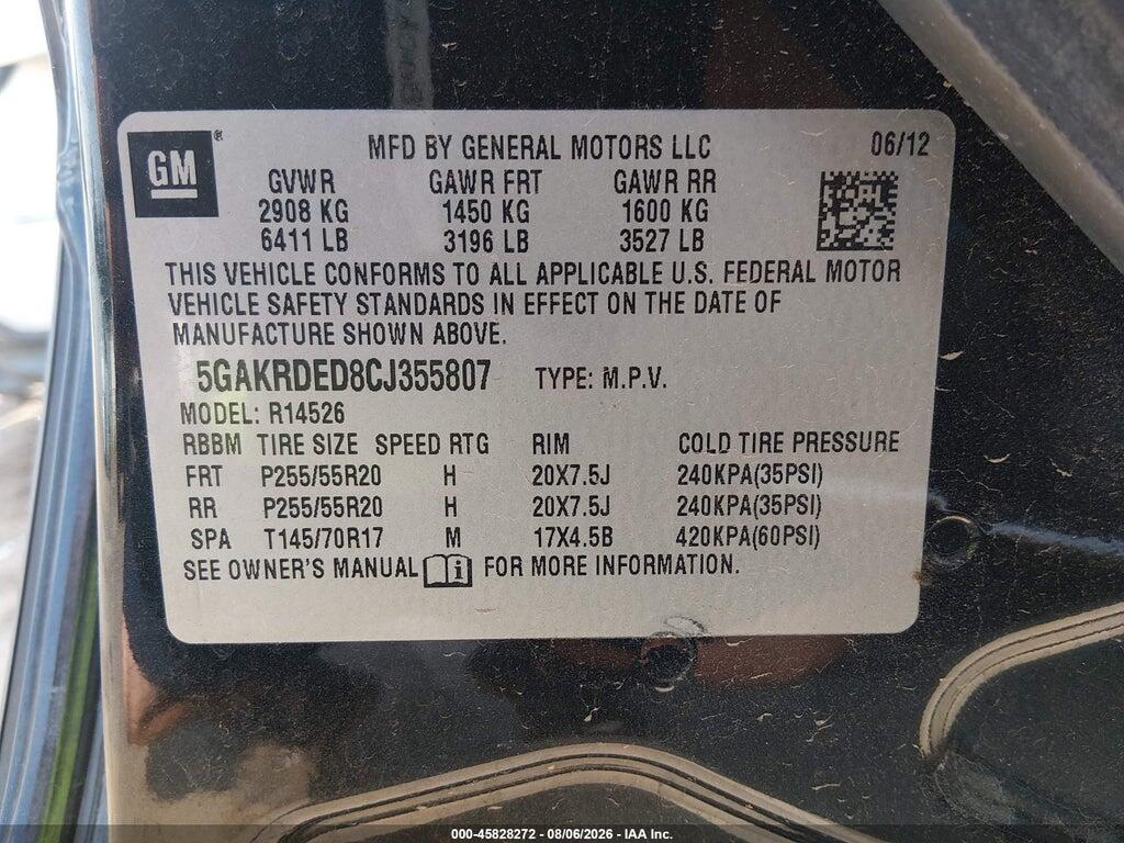 5GAKRDED8CJ355807 2012 BUICK ENCLAVE photo no. 9