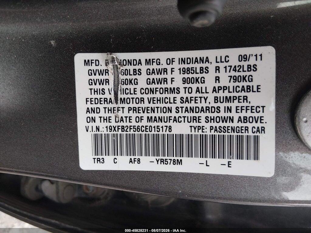 19XFB2F56CE015178 2012 HONDA CIVIC photo no. 9