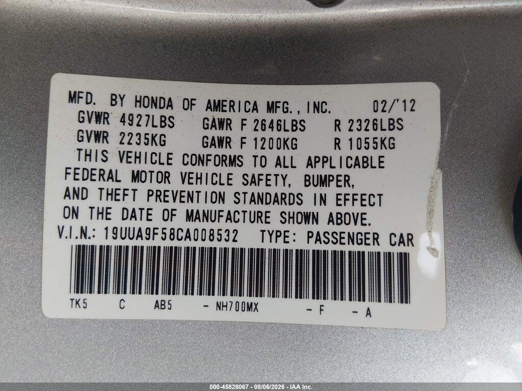 19UUA9F58CA008532 2012 ACURA TL photo no. 9