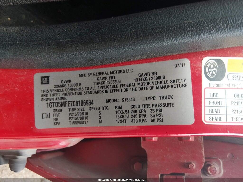 1GTD5MFE7C8106934 2012 GMC CANYON photo no. 9