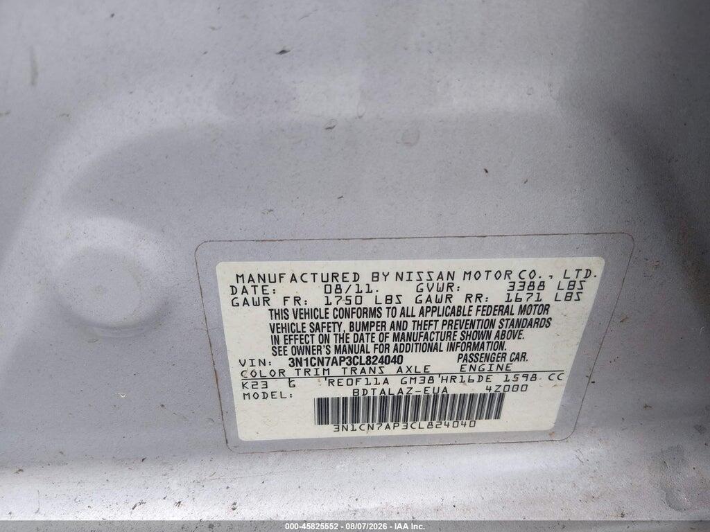 3N1CN7AP3CL824040 2012 NISSAN VERSA photo no. 9