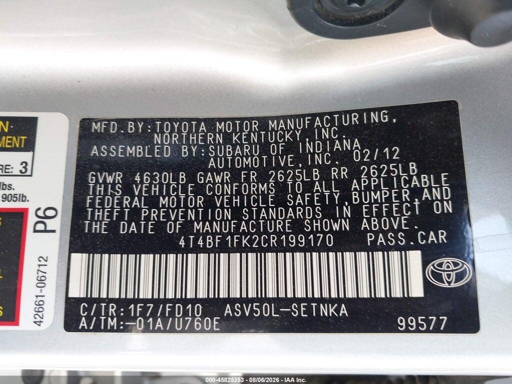 4T4BF1FK2CR199170 2012 TOYOTA CAMRY photo no. 9