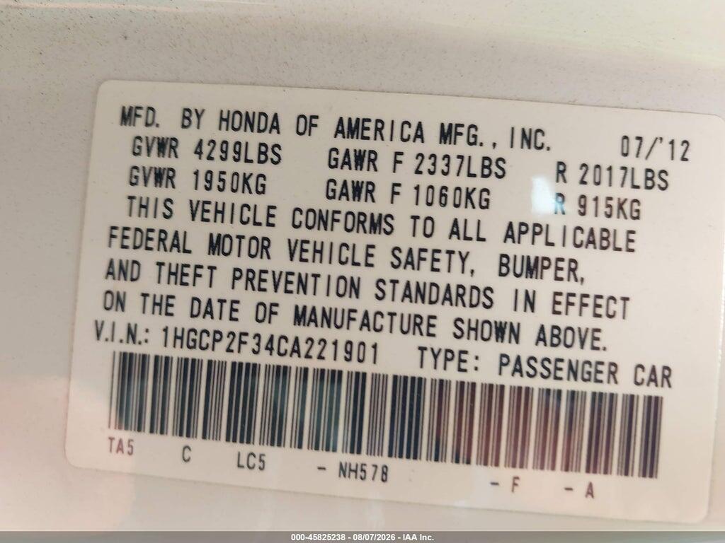 1HGCP2F34CA221901 2012 HONDA ACCORD SDN photo no. 9