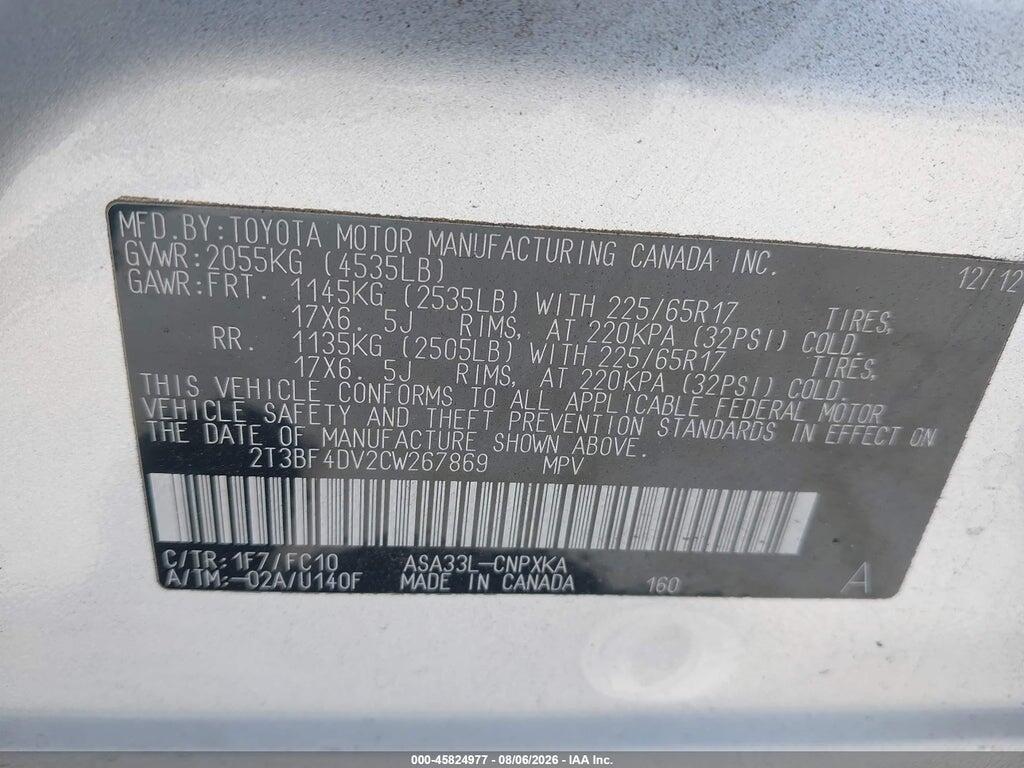 2T3BF4DV2CW267869 2012 TOYOTA RAV4 photo no. 9