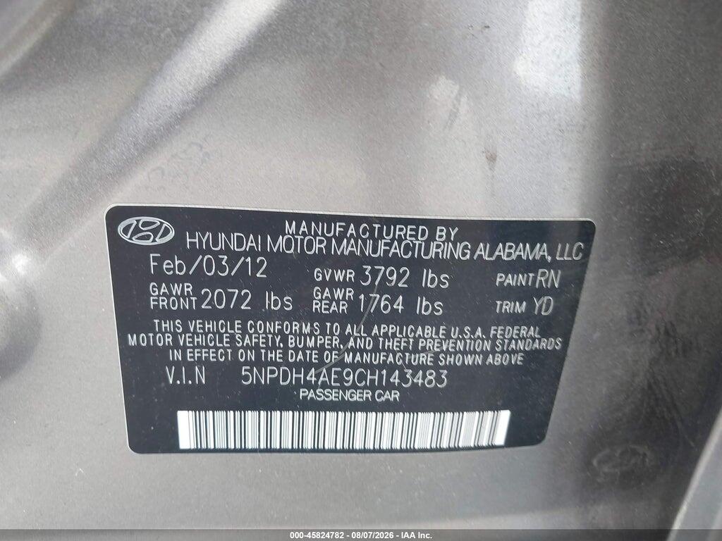 5NPDH4AE9CH143483 2012 HYUNDAI ELANTRA photo no. 9
