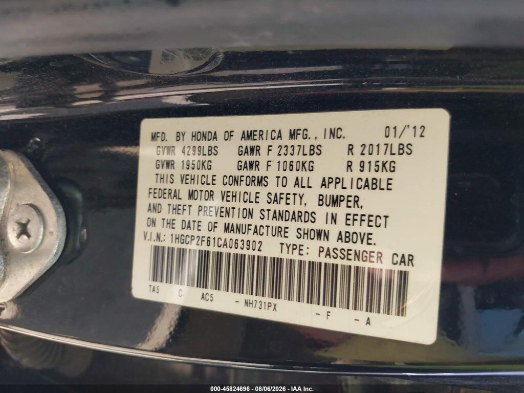 1HGCP2F61CA063902 2012 HONDA ACCORD photo no. 9