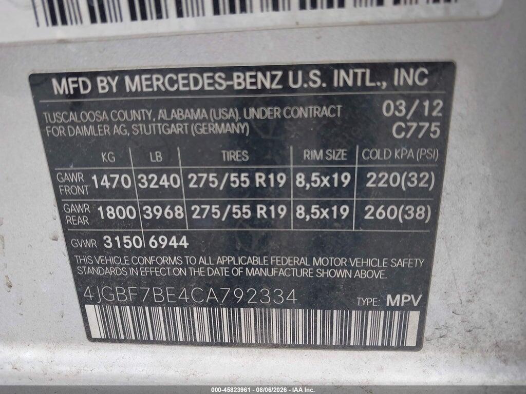 4JGBF7BE4CA792334 2012 MERCEDES-BENZ GL 450 photo no. 9