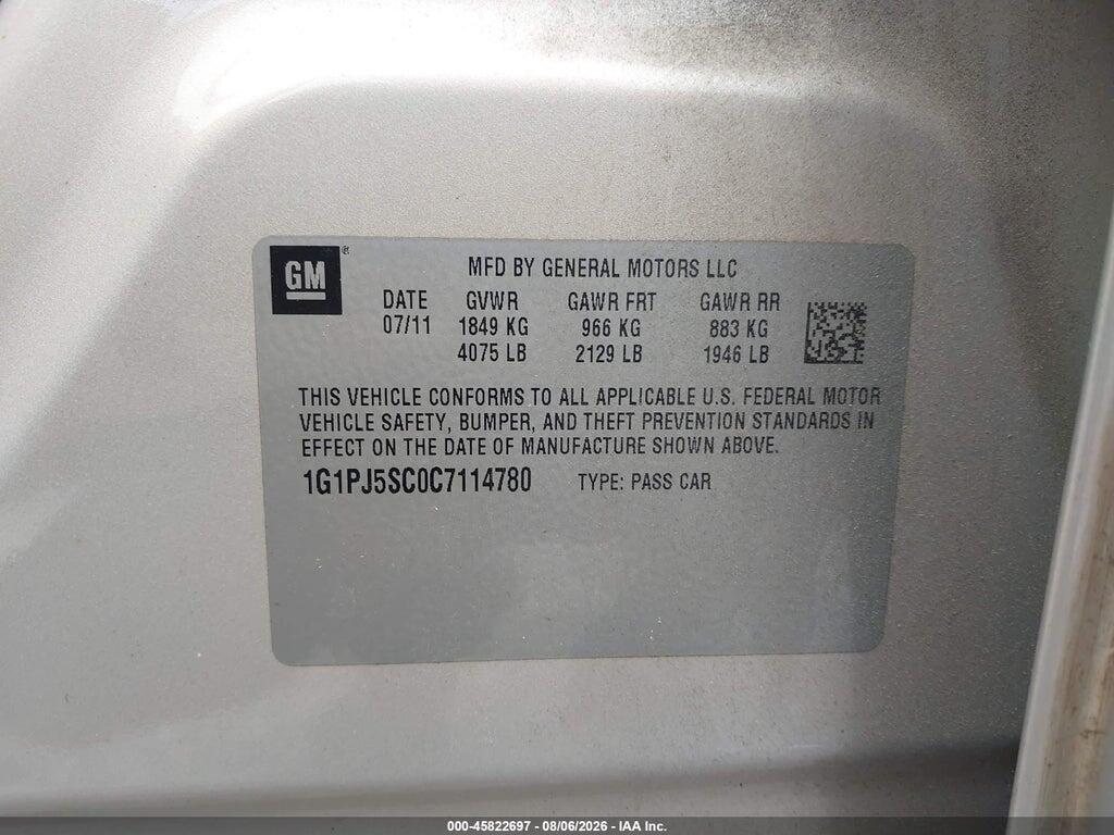 1G1PJ5SC0C7114780 2012 CHEVROLET CRUZE photo no. 9