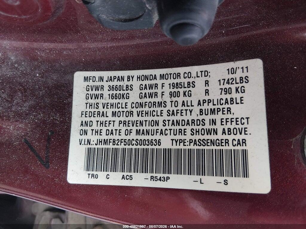 JHMFB2F50CS003636 2012 HONDA CIVIC photo no. 9