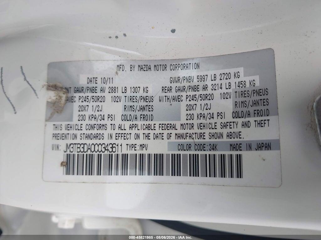 JM3TB3DA0C0343611 2012 MAZDA CX-9 photo no. 9