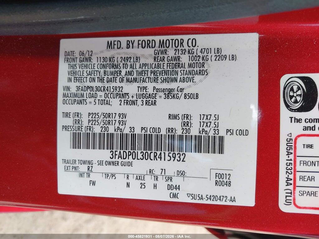 3FADP0L30CR415932 2012 FORD FUSION HYBRID photo no. 9