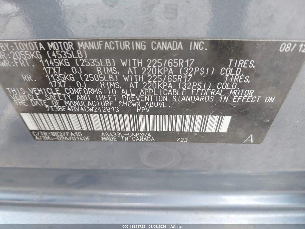 2T3BF4DV4CW242813 2012 TOYOTA RAV4 photo no. 9