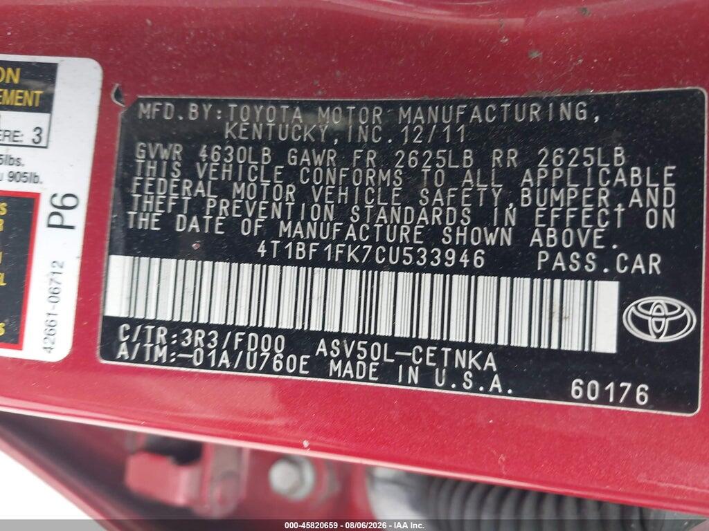 4T1BF1FK7CU533946 2012 TOYOTA CAMRY photo no. 9