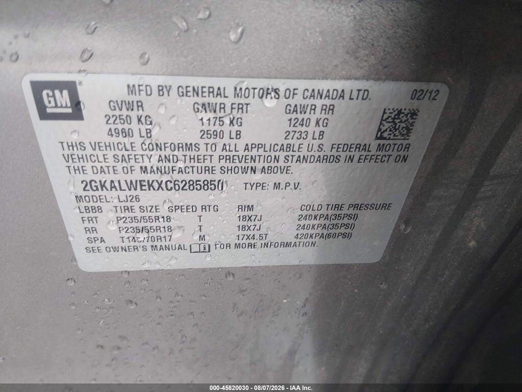 2GKALWEKXC6285850 2012 GMC TERRAIN photo no. 9