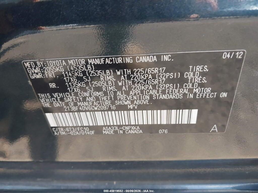 2T3BF4DV6CW209716 2012 TOYOTA RAV4 photo no. 9