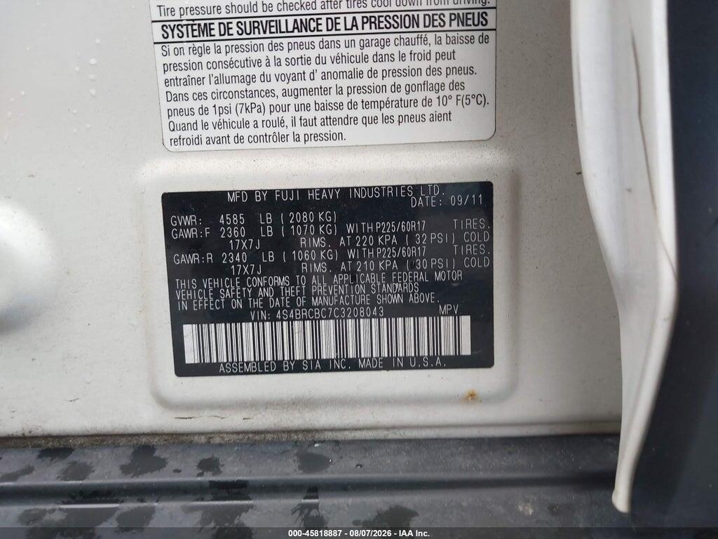 4S4BRCBC7C3208043 2012 SUBARU OUTBACK photo no. 9