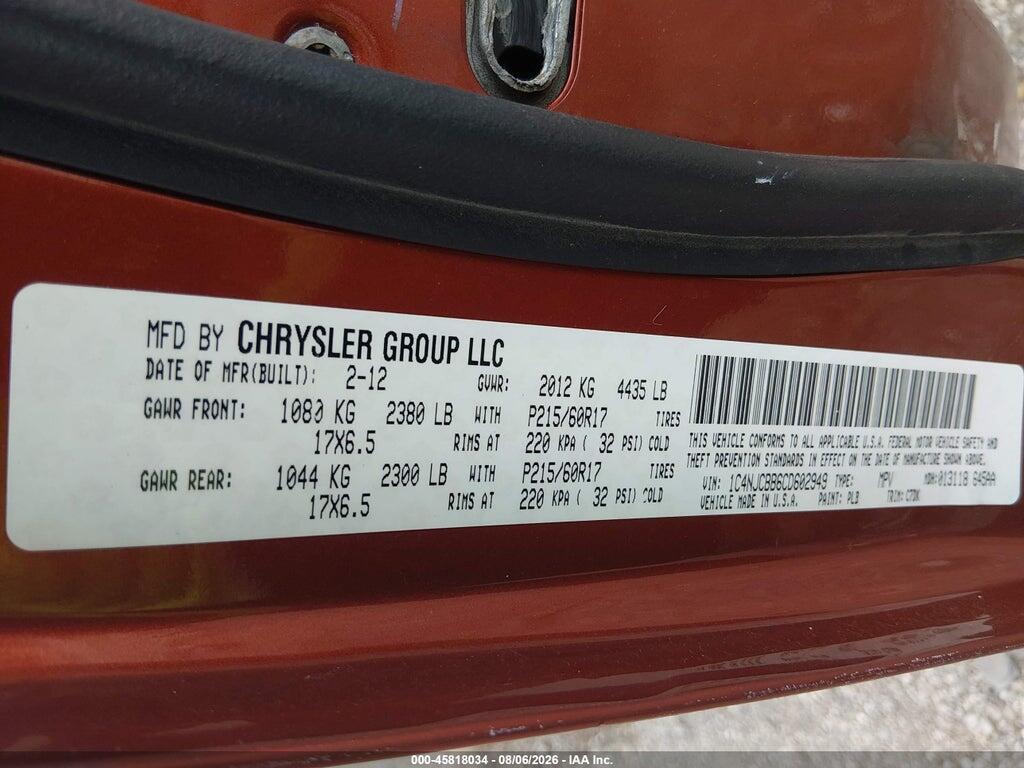 1C4NJCBB6CD602949 2012 JEEP COMPASS photo no. 9