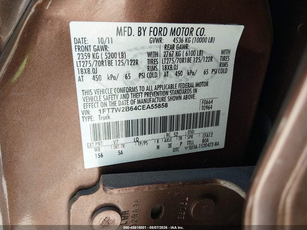 1FT7W2B64CEA55858 2012 FORD F-250 photo no. 9