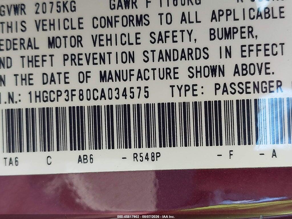 1HGCP3F80CA034575 2012 HONDA ACCORD photo no. 9