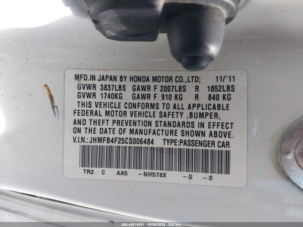 JHMFB4F25CS006484 2012 HONDA CIVIC HYBRID photo no. 9