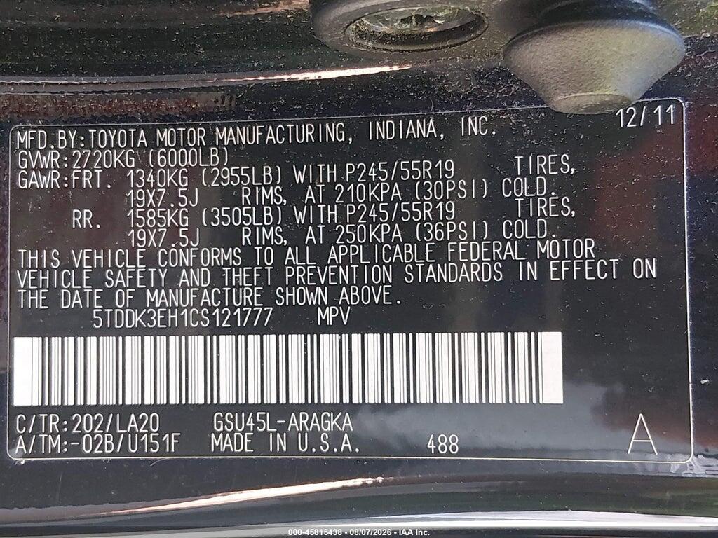 5TDDK3EH1CS121777 2012 TOYOTA HIGHLANDER photo no. 9