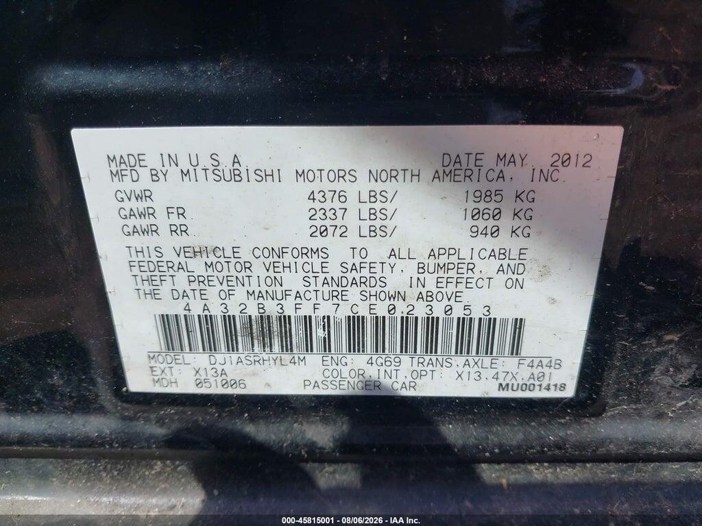 4A32B3FF7CE023053 2012 MITSUBISHI GALANT photo no. 9
