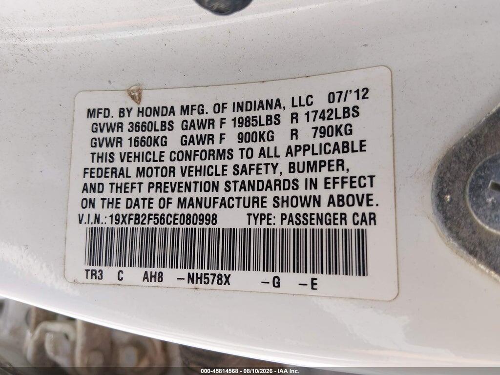 19XFB2F56CE080998 2012 HONDA CIVIC photo no. 9