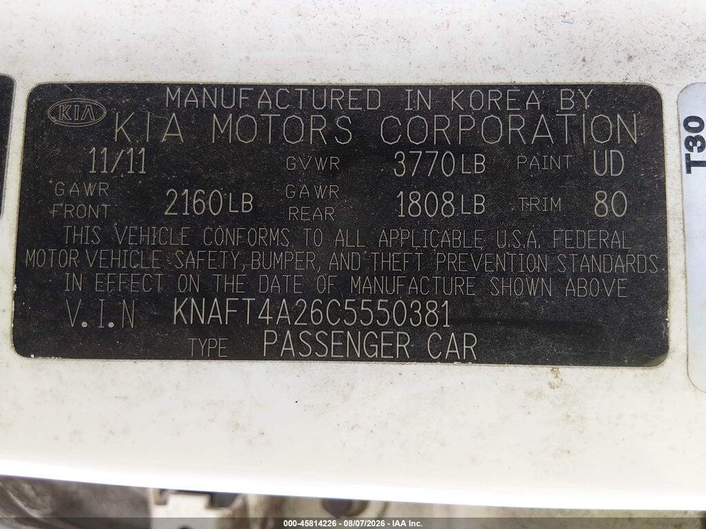 KNAFT4A26C5550381 2012 KIA FORTE photo no. 9