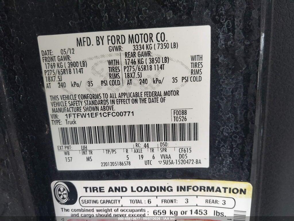 1FTFW1EF1CFC00771 2012 FORD F-150 photo no. 9