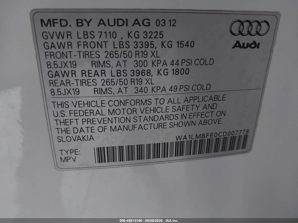 WA1LMBFE0CD007778 2012 AUDI Q7 photo no. 9
