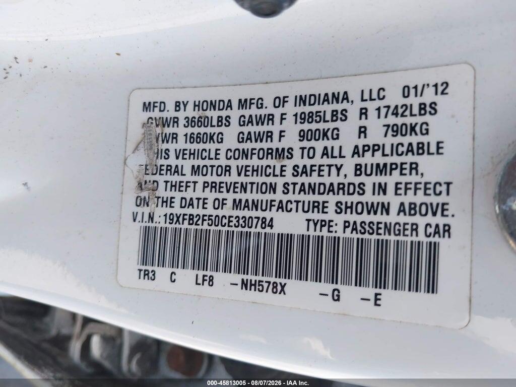 19XFB2F50CE330784 2012 HONDA CIVIC photo no. 9
