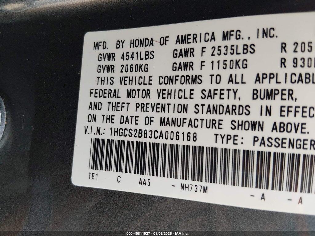 1HGCS2B83CA006168 2012 HONDA ACCORD photo no. 9