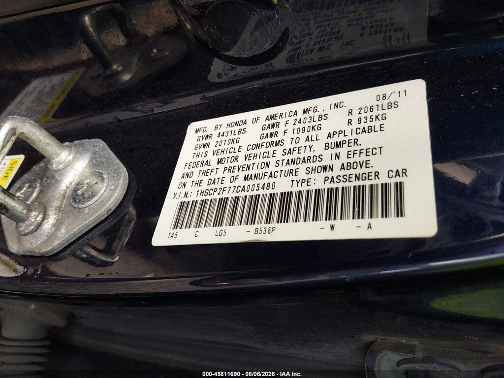 1HGCP2F77CA005480 2012 HONDA ACCORD photo no. 9