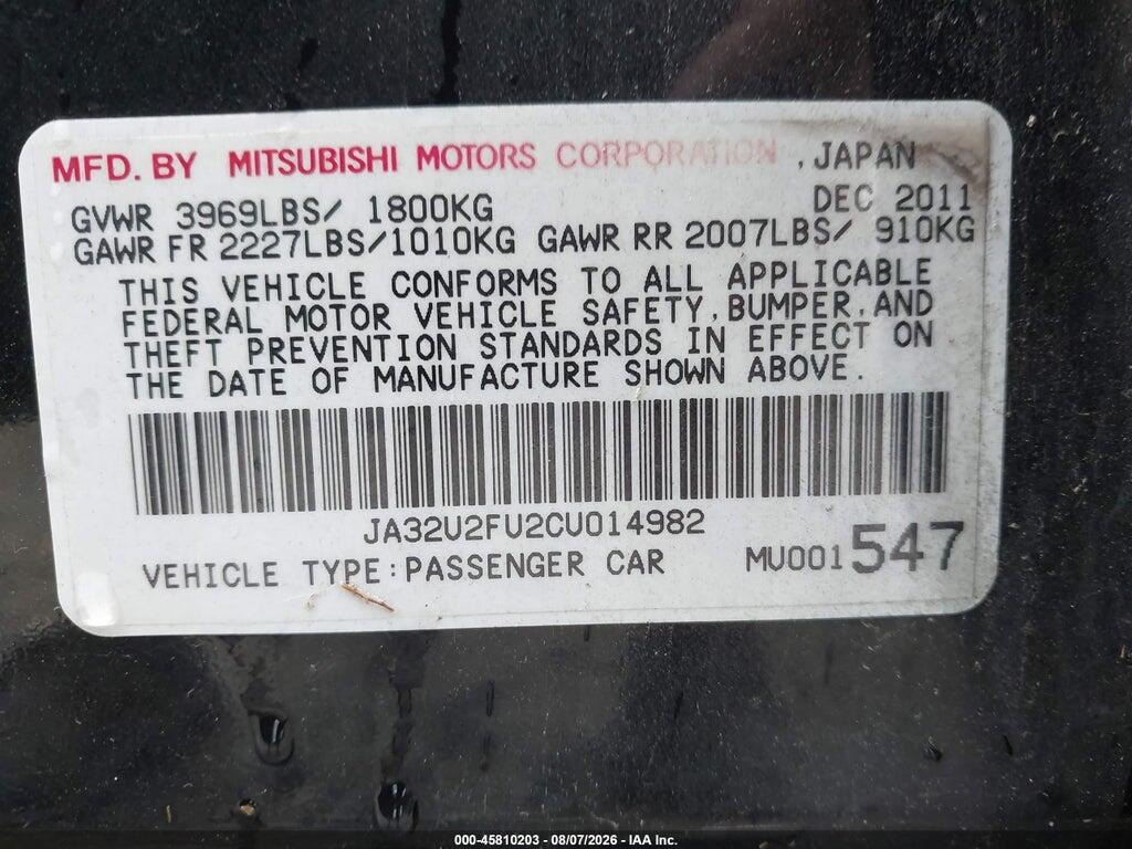 JA32U2FU2CU014982 2012 MITSUBISHI LANCER photo no. 9