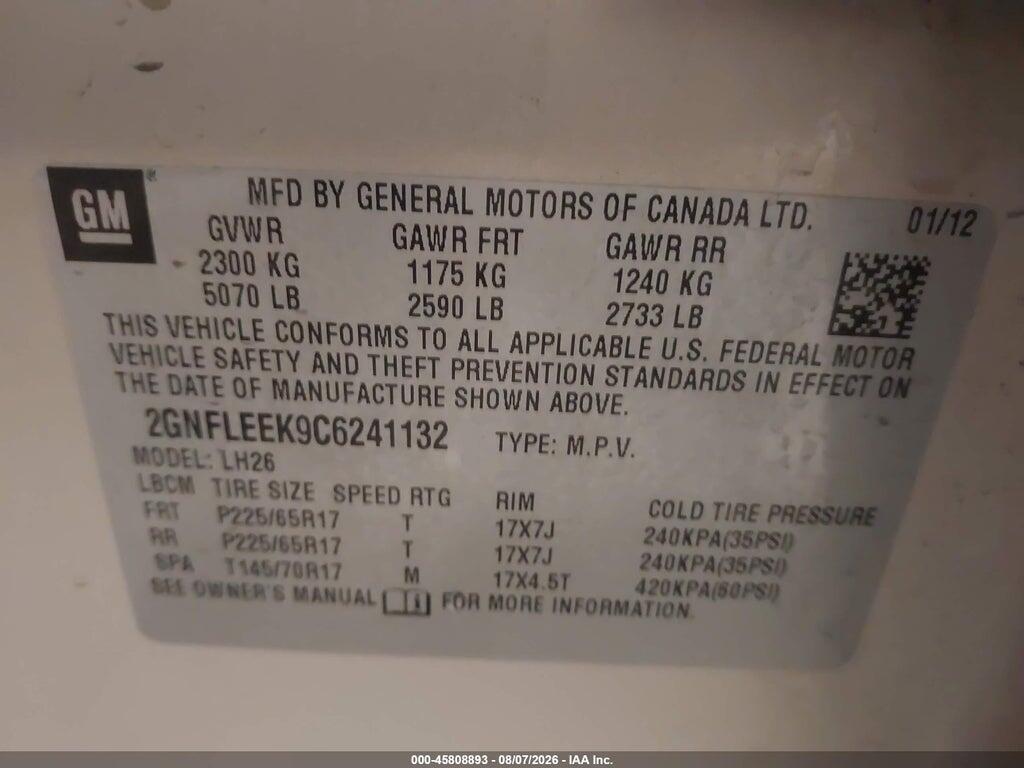 2GNFLEEK9C6241132 2012 CHEVROLET EQUINOX photo no. 9