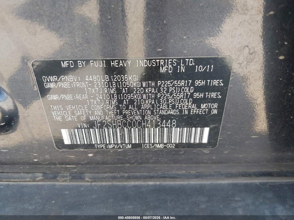 JF2SHBCC0CH413448 2012 SUBARU FORESTER photo no. 9