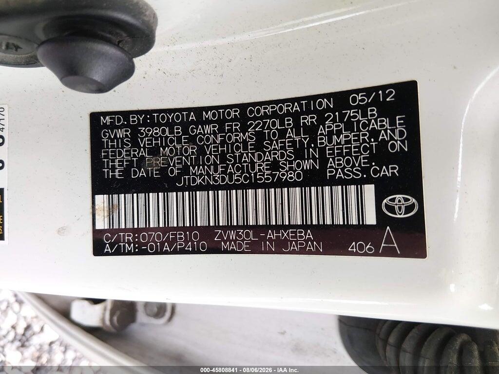 JTDKN3DU5C1557980 2012 TOYOTA PRIUS photo no. 9