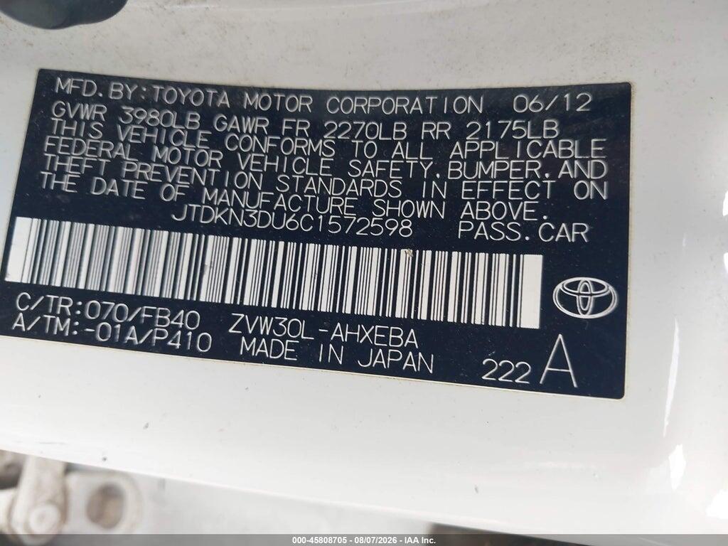 JTDKN3DU6C1572598 2012 TOYOTA PRIUS photo no. 9