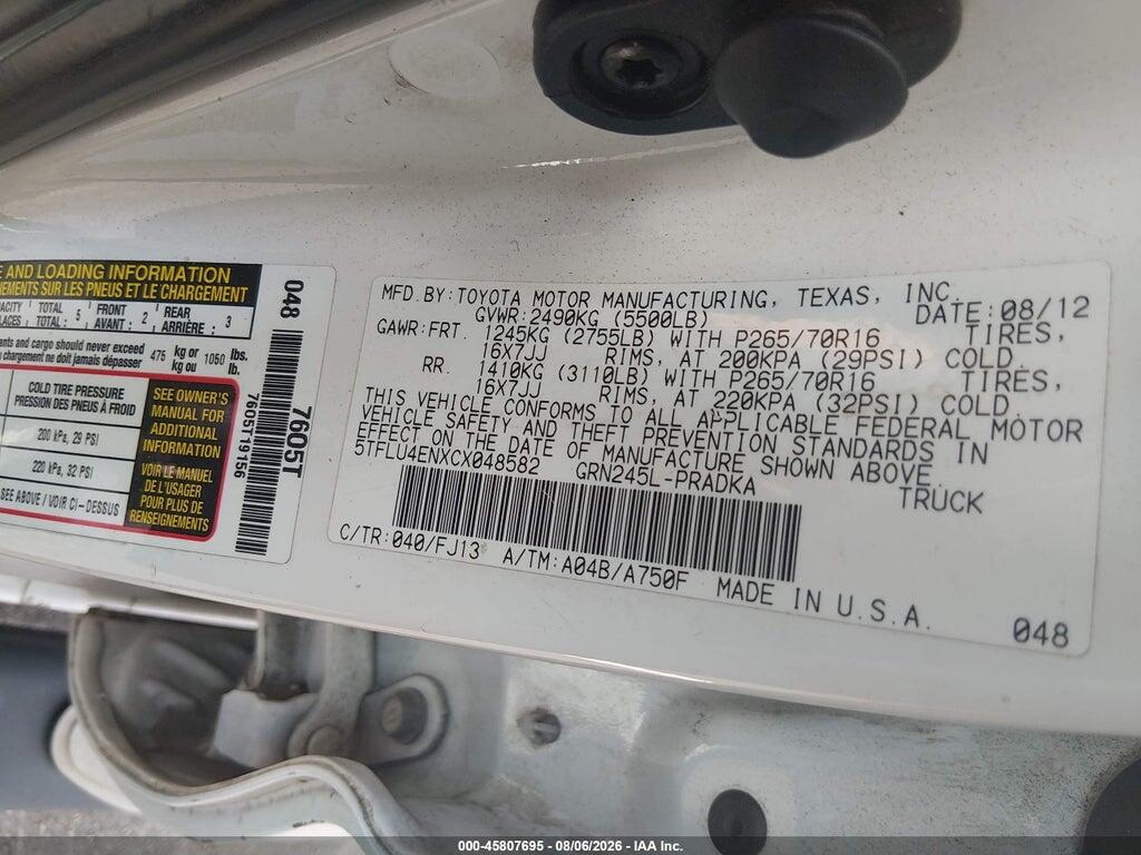 5TFLU4ENXCX048582 2012 TOYOTA TACOMA photo no. 9