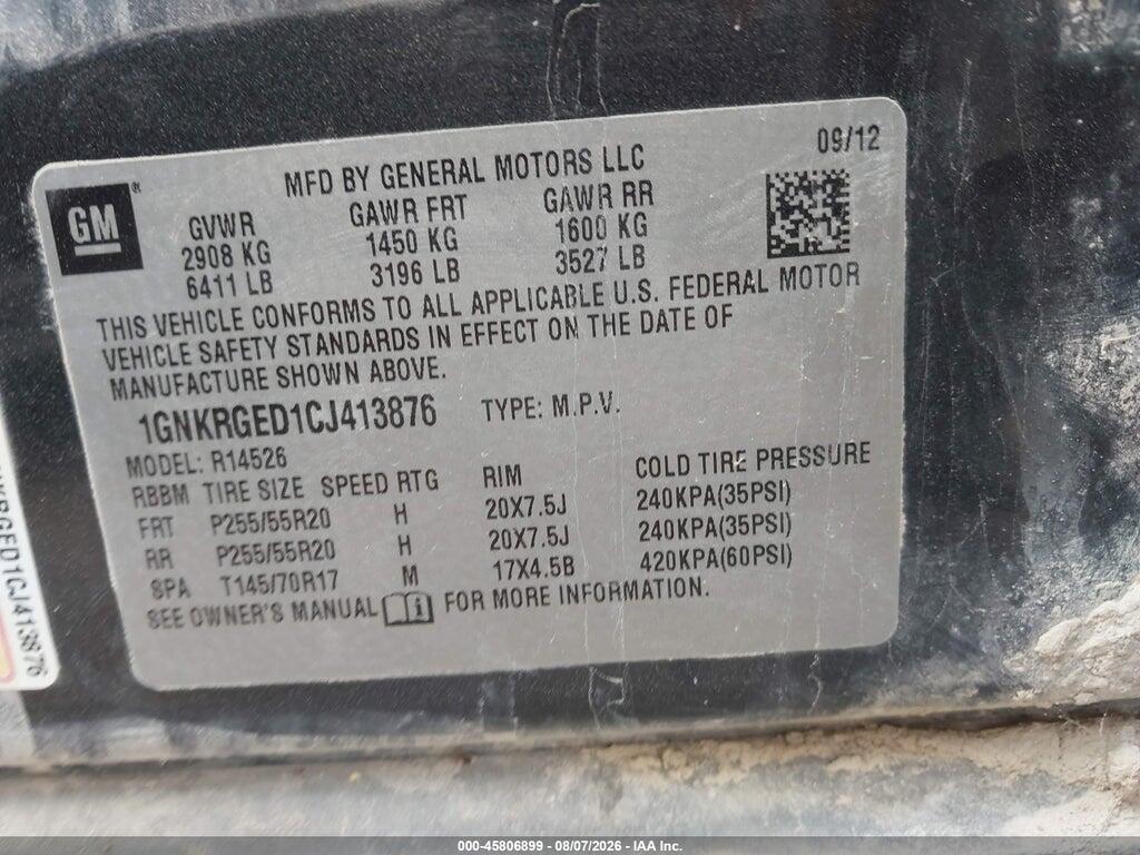 1GNKRGED1CJ413876 2012 CHEVROLET TRAVERSE photo no. 9
