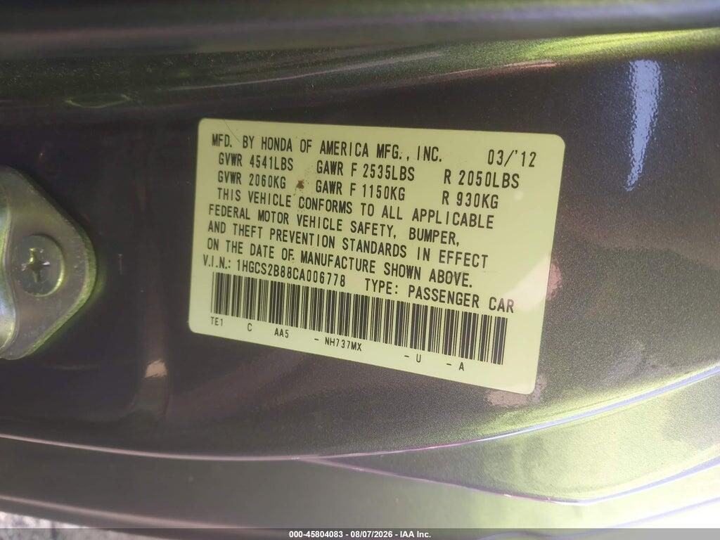 1HGCS2B88CA006778 2012 HONDA ACCORD photo no. 9
