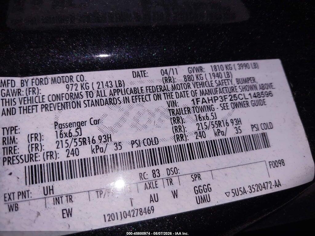 1FAHP3F25CL148596 2012 FORD FOCUS photo no. 9