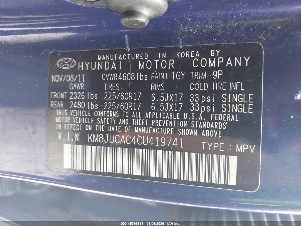 KM8JUCAC4CU419741 2012 HYUNDAI TUCSON photo no. 9