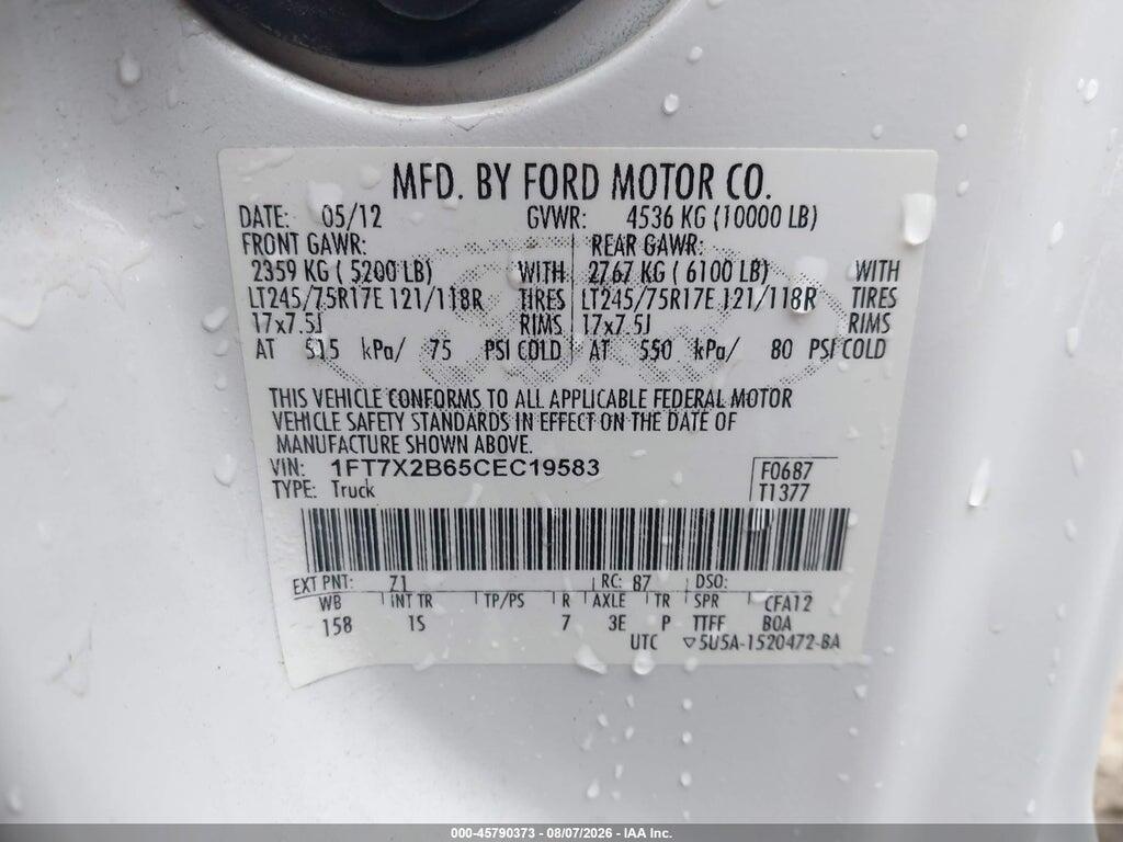 1FT7X2B65CEC19583 2012 FORD F-250 photo no. 9