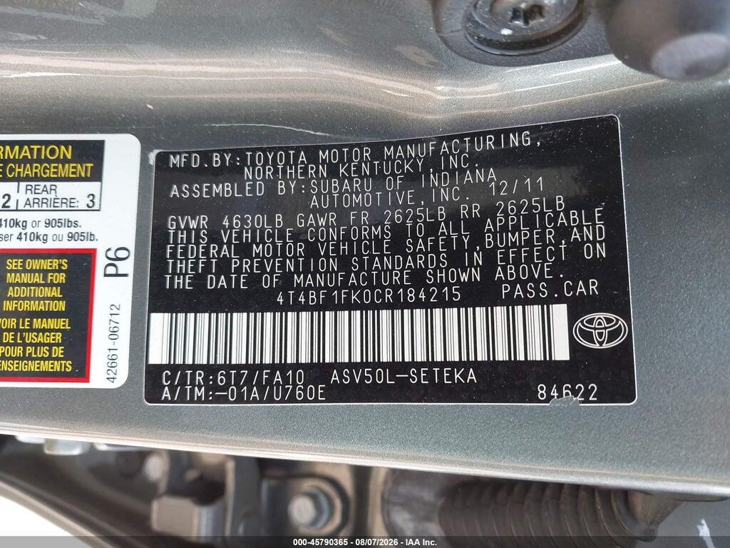4T4BF1FK0CR184215 2012 TOYOTA CAMRY photo no. 9