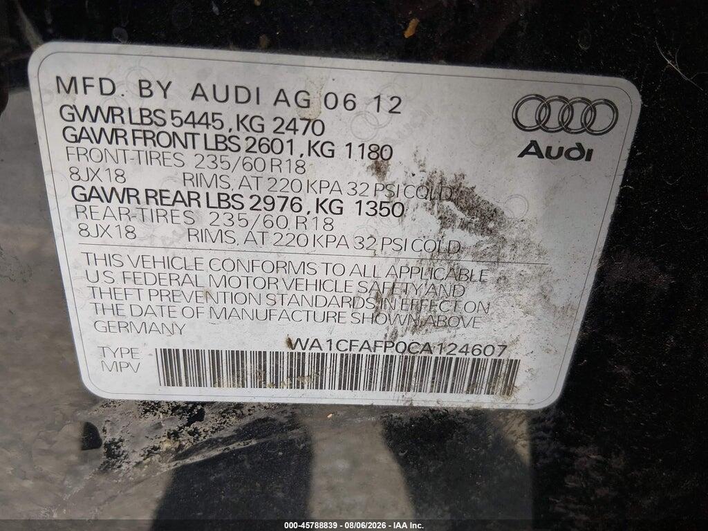 WA1CFAFP0CA124607 2012 AUDI Q5 photo no. 9