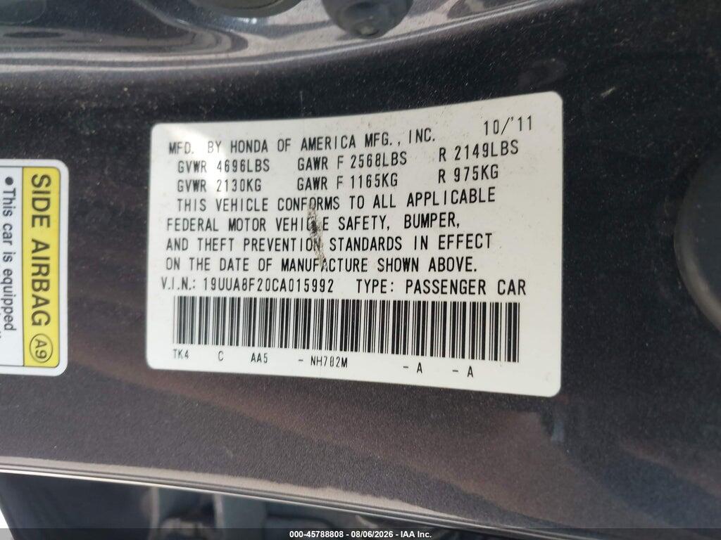 19UUA8F20CA015992 2012 ACURA TL photo no. 9