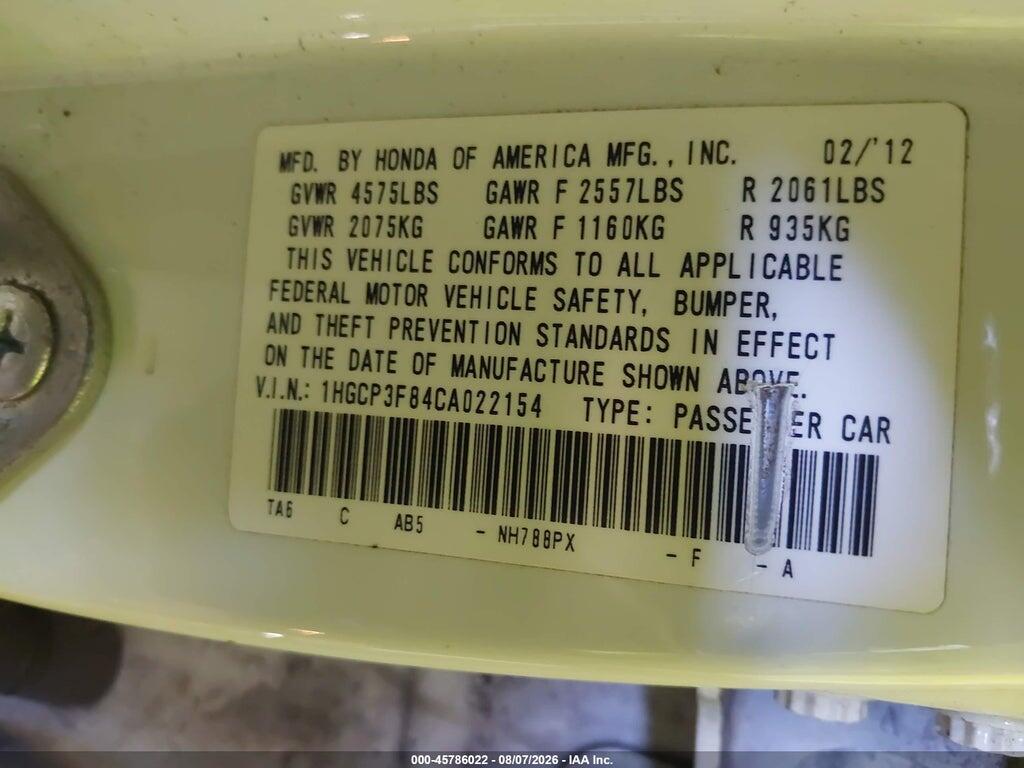1HGCP3F84CA022154 2012 HONDA ACCORD photo no. 9