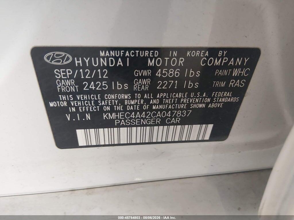 KMHEC4A42CA047837 2012 HYUNDAI SONATA HYBRID photo no. 9